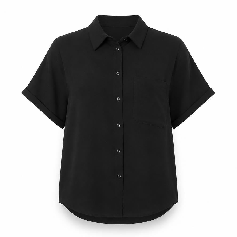 Amisu Womens Black Button-Up Short Sleeve Blouse M