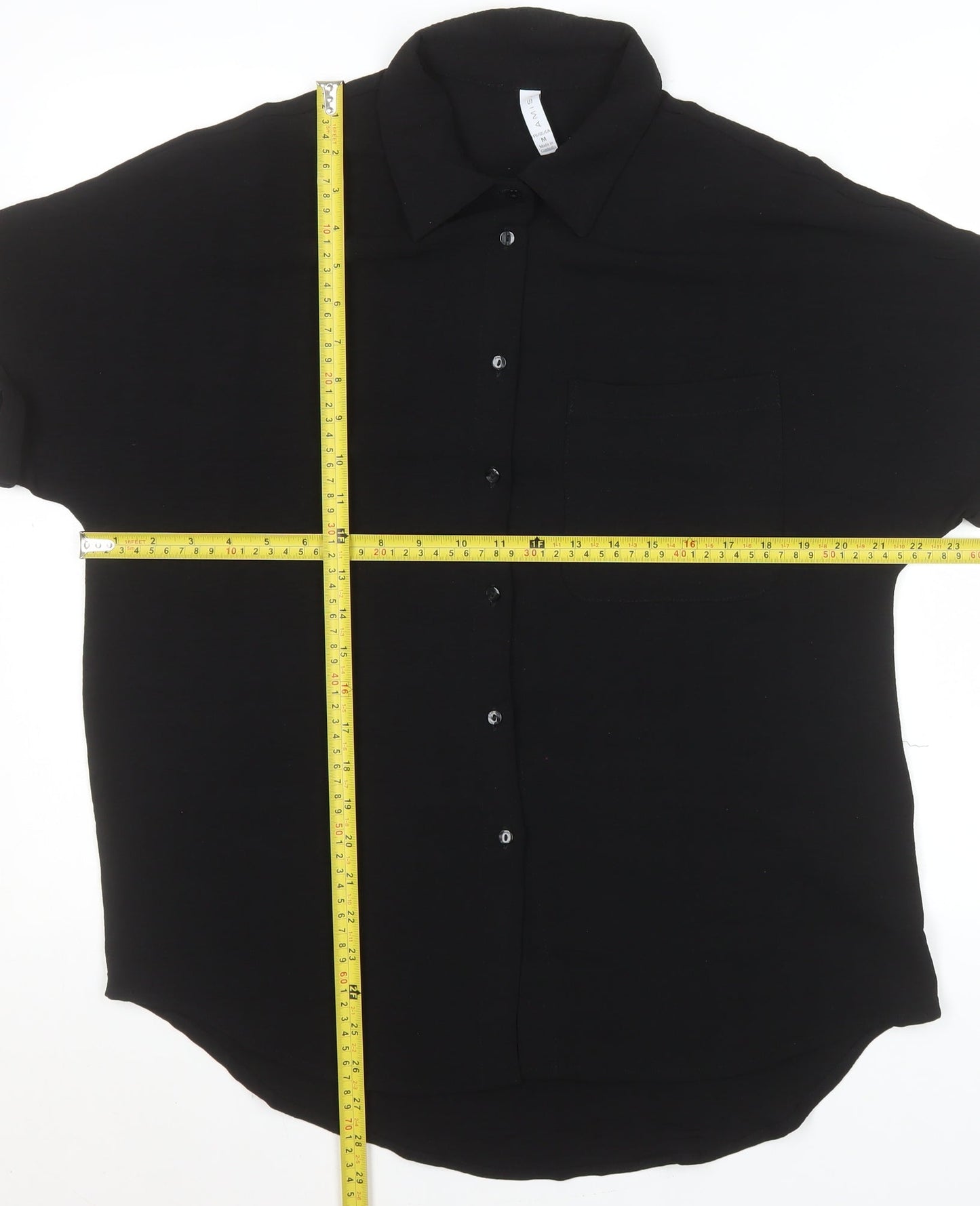 Amisu Womens Black Button-Up Short Sleeve Blouse M
