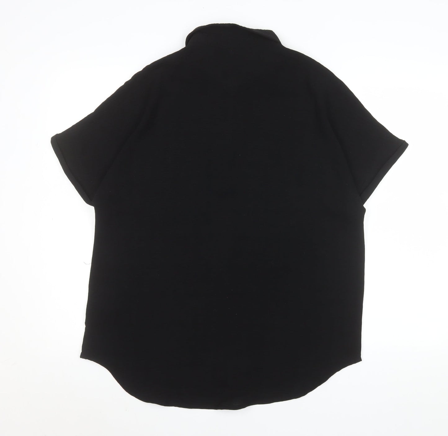 Amisu Womens Black Button-Up Short Sleeve Blouse M