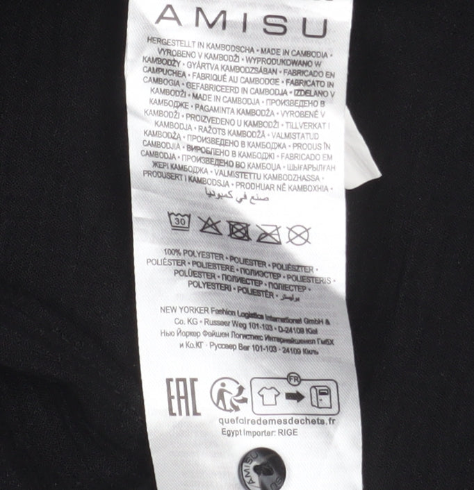 Amisu Womens Black Button-Up Short Sleeve Blouse M