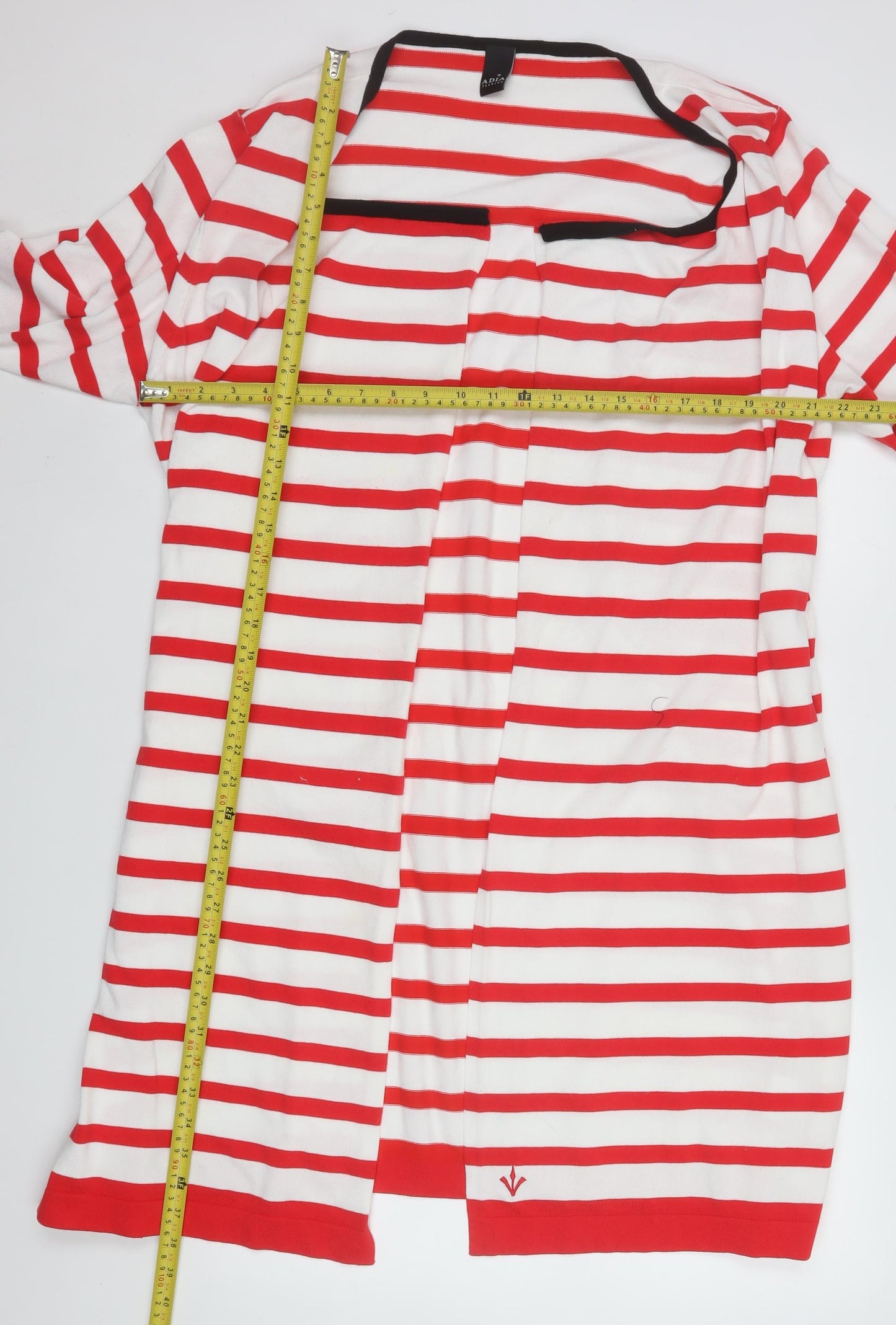 Adia Women Red White Striped Long Knit Coatigan Size L