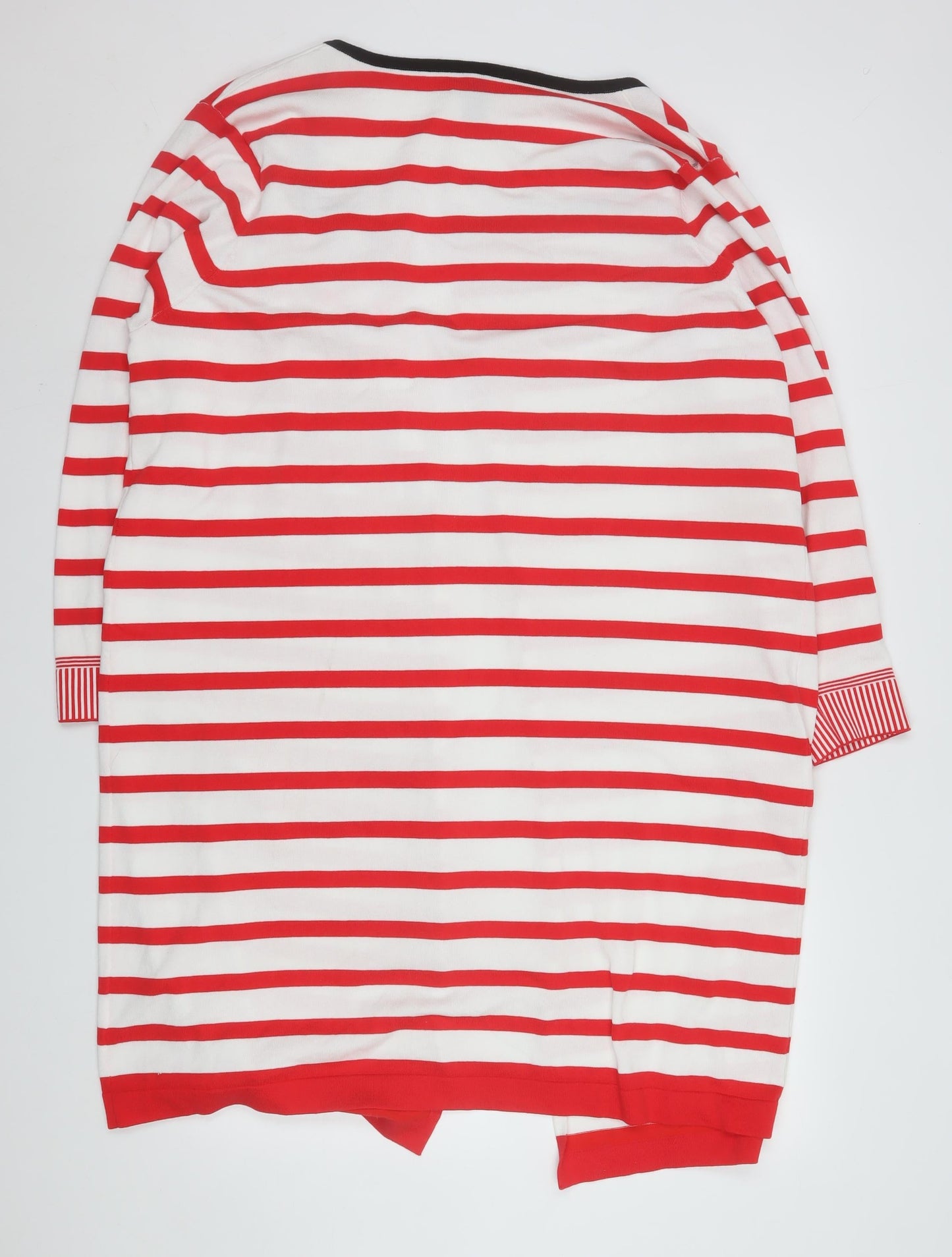 Adia Women Red White Striped Long Knit Coatigan Size L