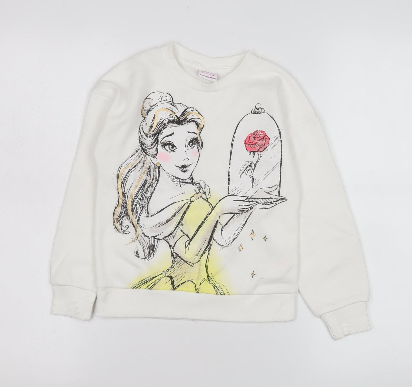 Disney Princess Girls White Sweatshirt 6-7 Years Pullover Belle Graphic
