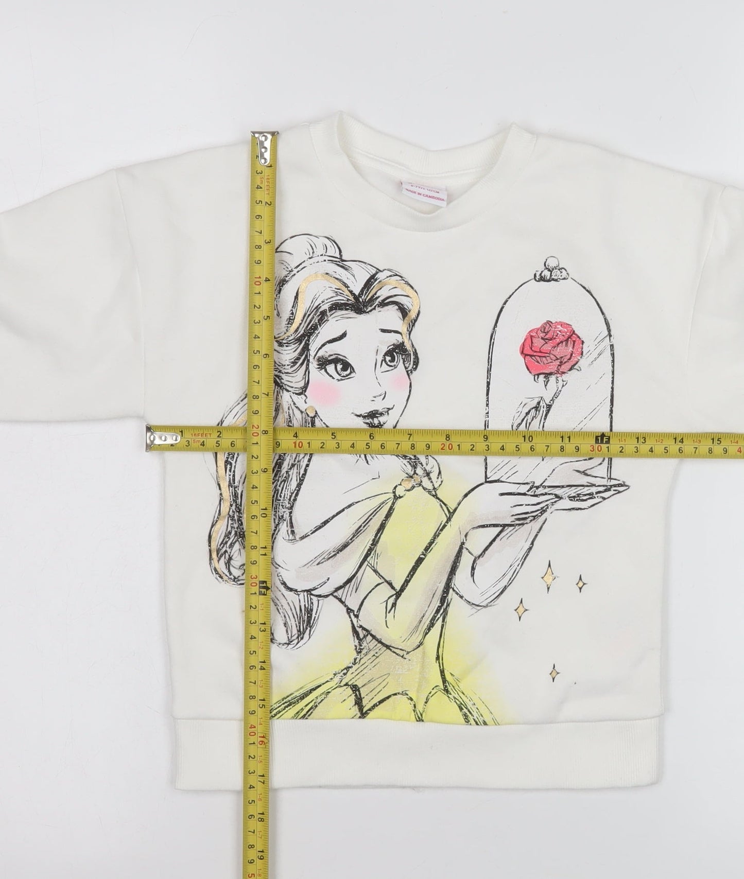 Disney Princess Girls White Sweatshirt 6-7 Years Pullover Belle Graphic