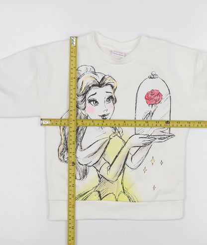 Back view of Disney Princess girls’ white sweatshirt 6-7 years pullover belle graphic