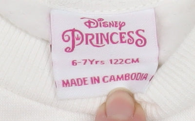 Disney Princess Girls White Sweatshirt 6-7 Years Pullover Belle Graphic