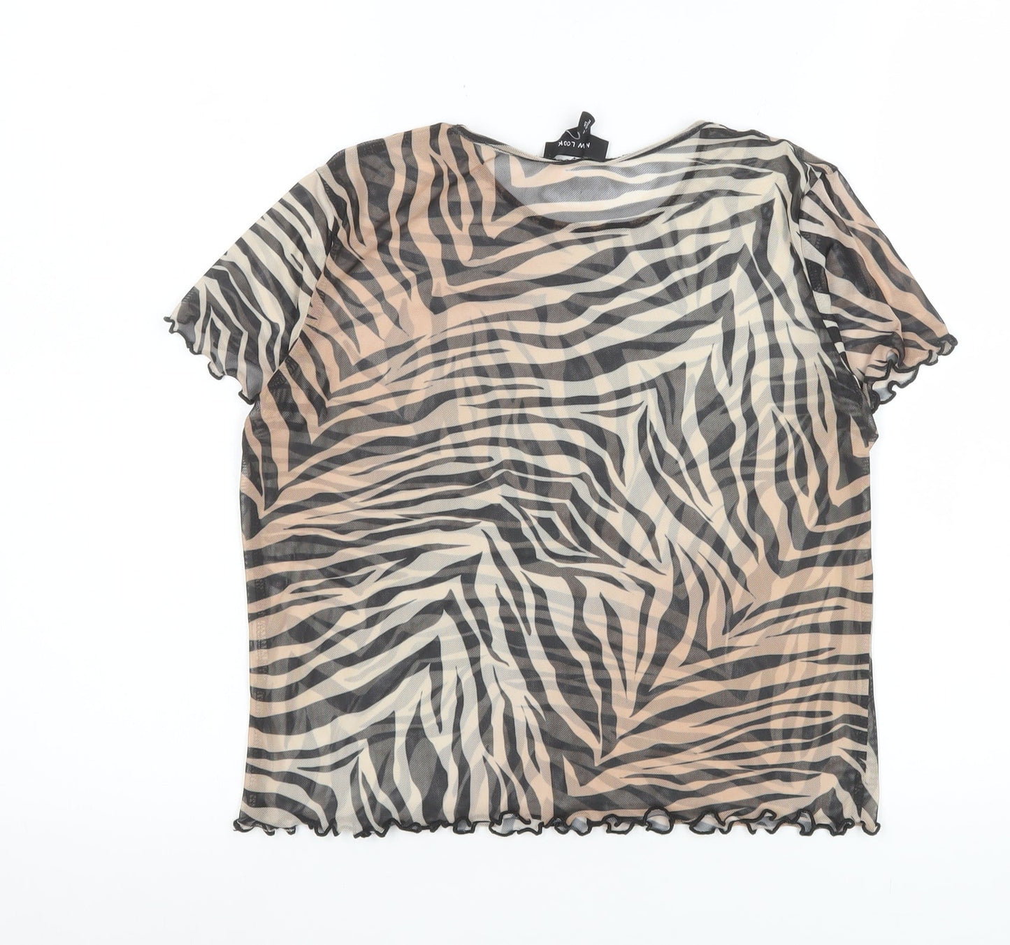 New Look Womens Beige Zebra Print Mesh Short Sleeve Top UK 16