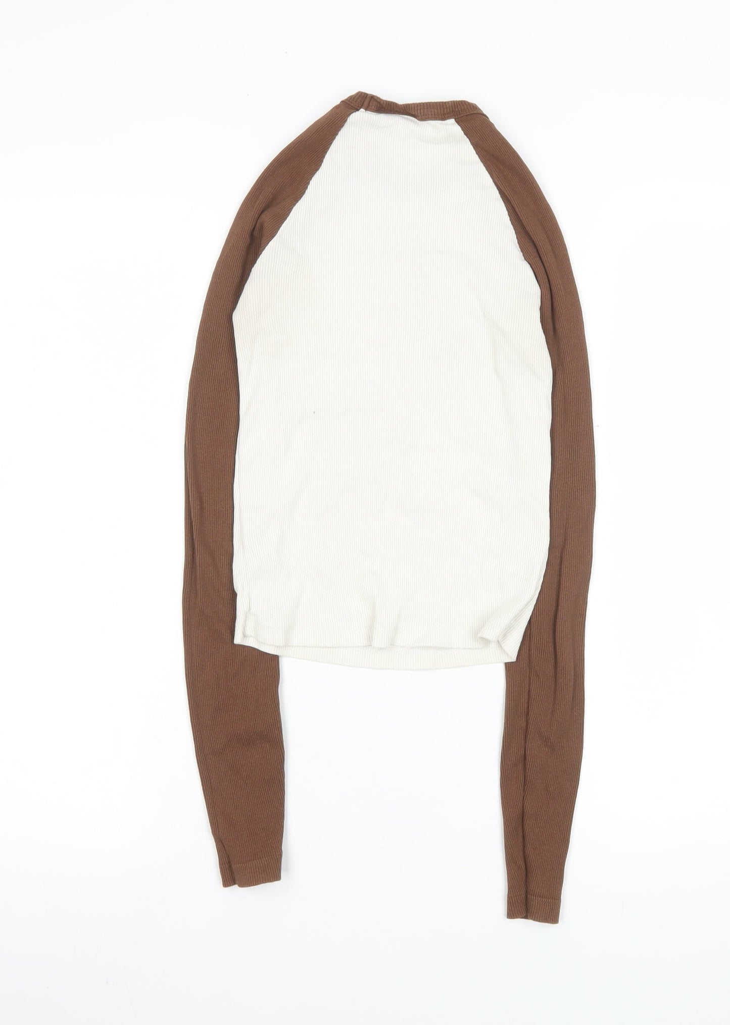 Disney Women Brown Long Sleeve Mickey Mouse Cotton T-Shirt XS