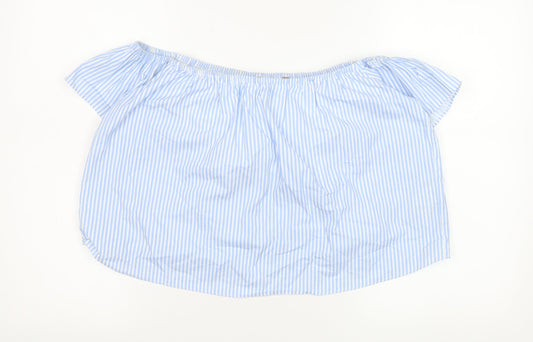Zara Women Blue Striped Off Shoulder Blouse XS