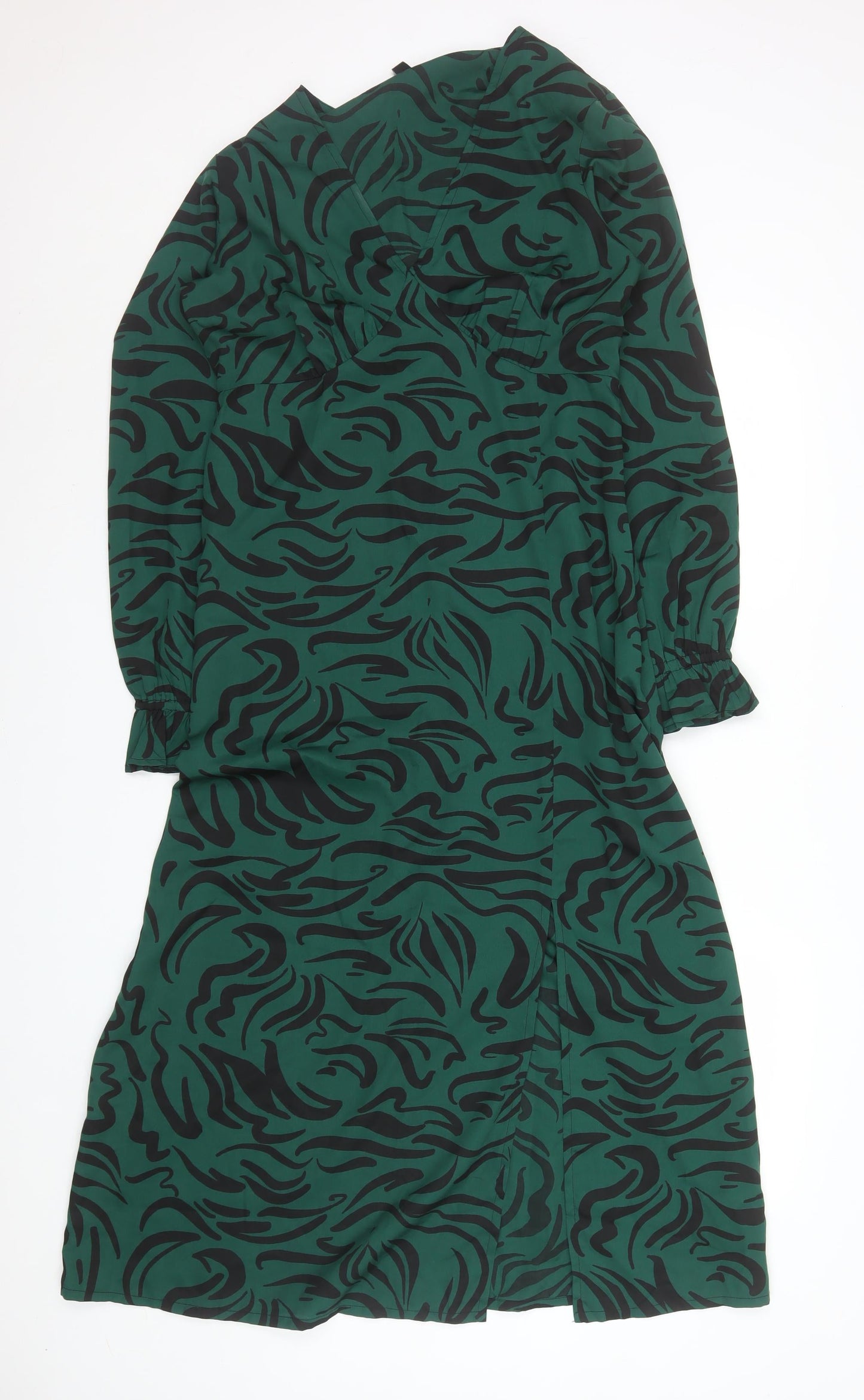 New Look Women Green Animal Print Midi Wrap Dress Size 12