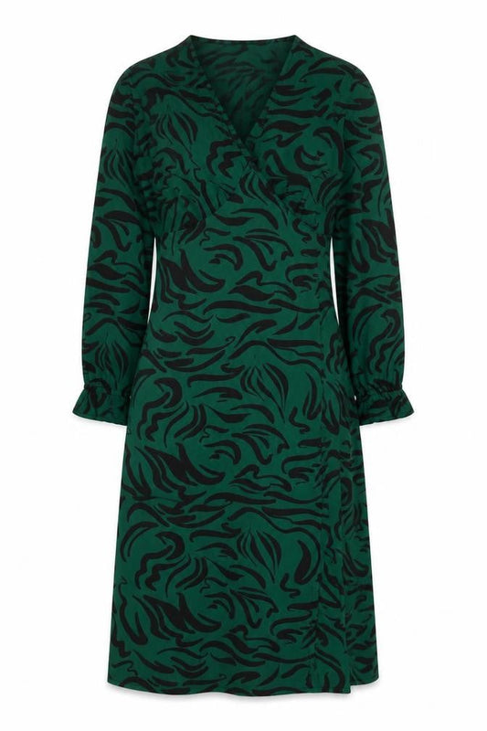 New Look Women Green Animal Print Midi Wrap Dress Size 12