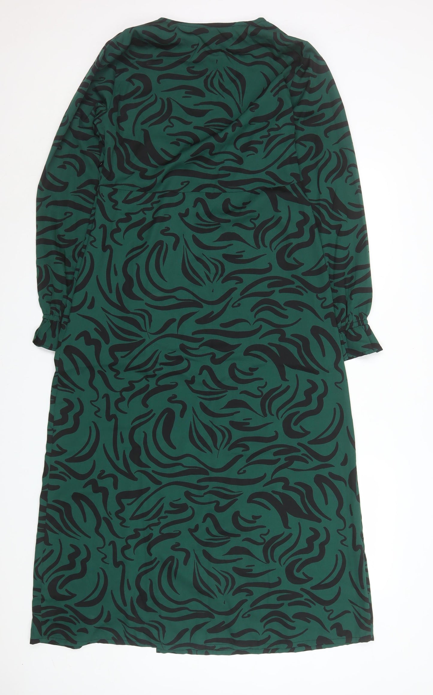 New Look Women Green Animal Print Midi Wrap Dress Size 12