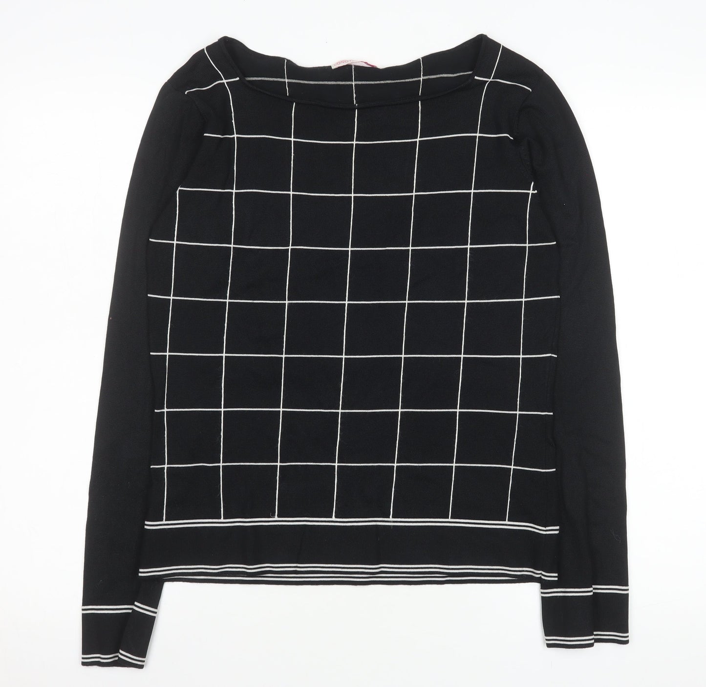 LTS Women Black Check Knit Long Sleeve Boat Neck Top Size 14