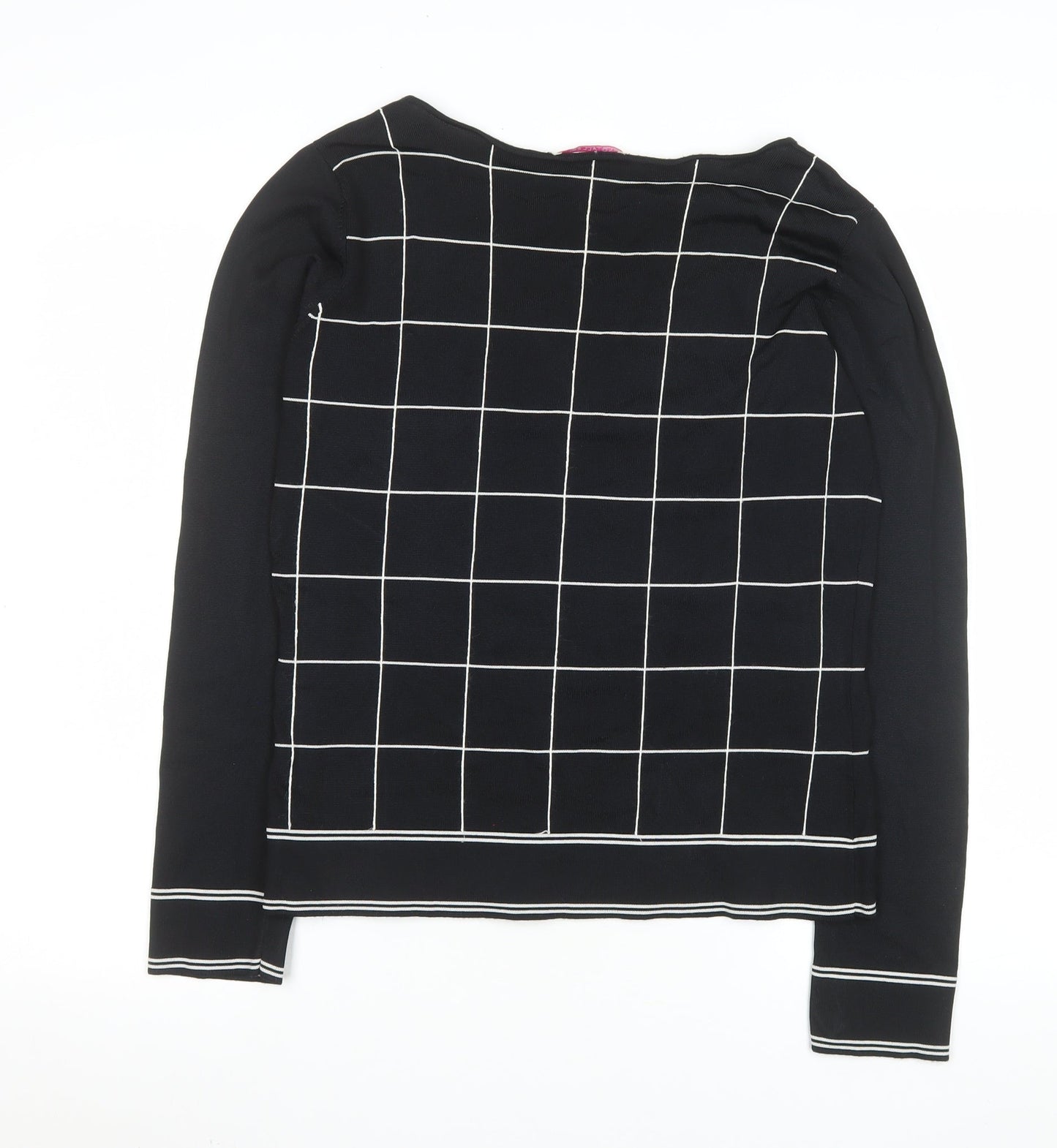 LTS Women Black Check Knit Long Sleeve Boat Neck Top Size 14