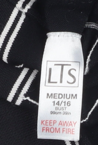 LTS Women Black Check Knit Long Sleeve Boat Neck Top Size 14