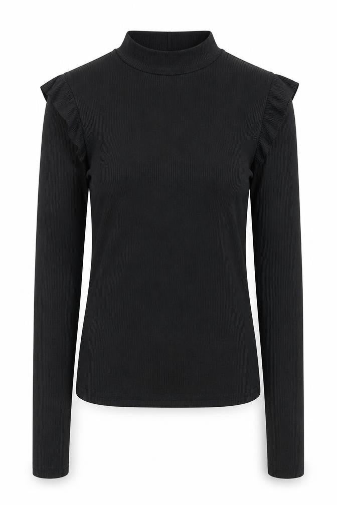 #LOTD Womens Black Mock Neck Ruffle Long Sleeve Top Size 6