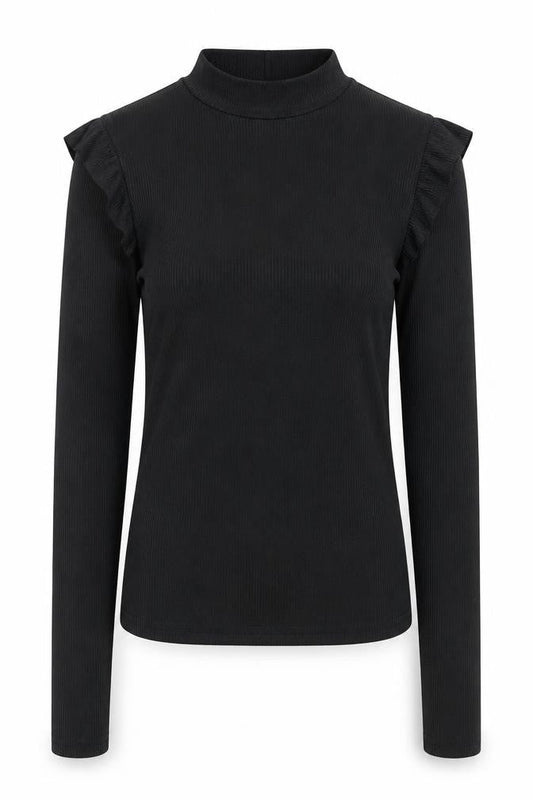 #LOTD Womens Black Mock Neck Ruffle Long Sleeve Top Size 6