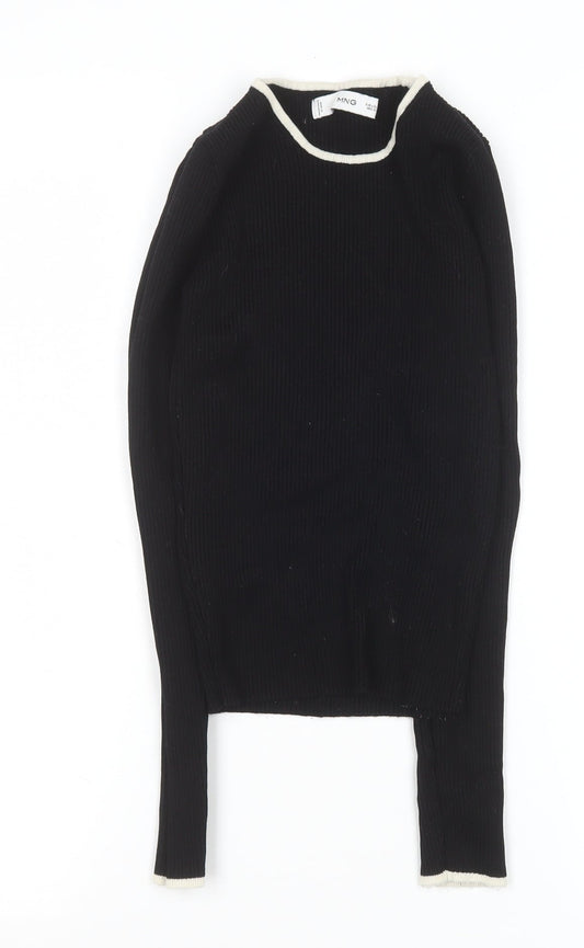 MNG Women's Black Knit Long Sleeve Crew Neck Top XS