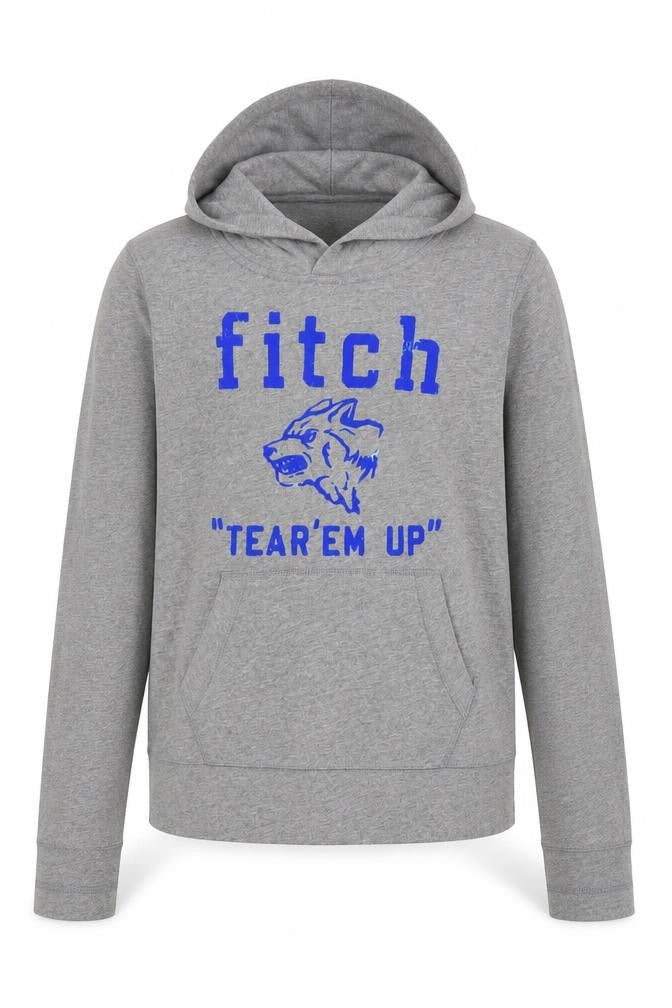 Abercrombie & Fitch Kids Grey Hoodie Boys L Muscle Fit Graphic Pullover Cotton
