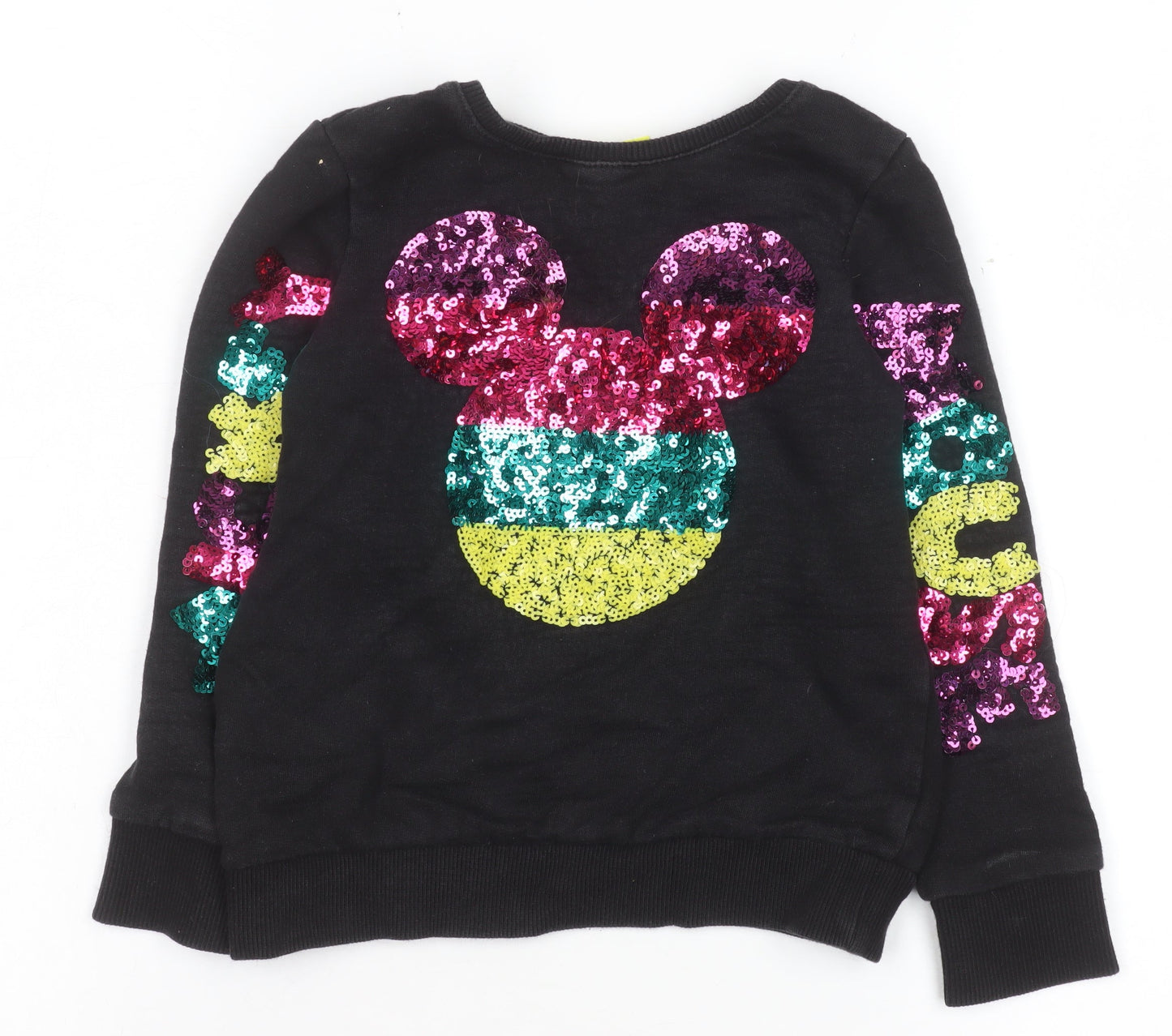 Disney Girls Black Sequin Mickey Sweatshirt 5-6 Years Pullover Top