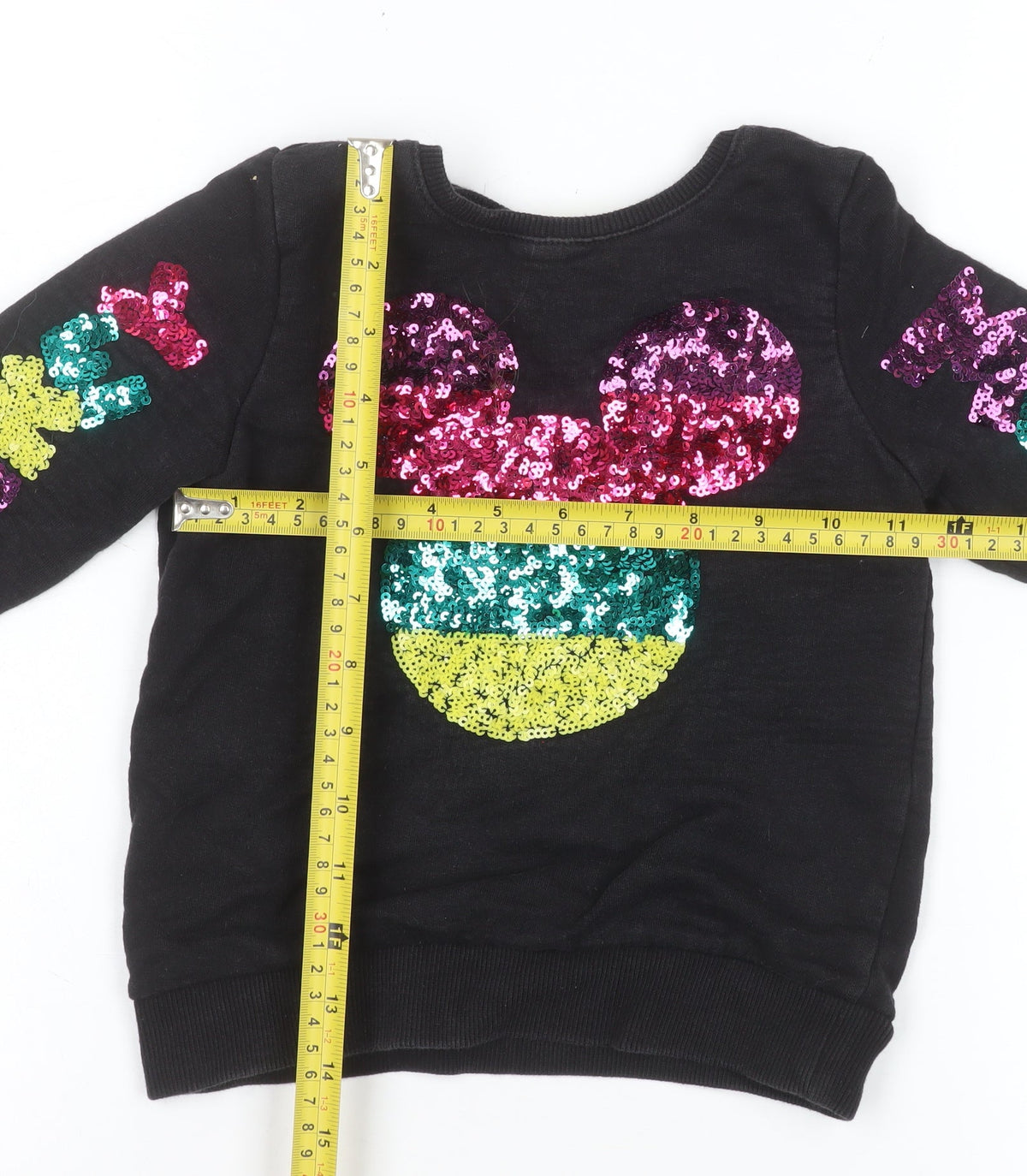Disney Girls Black Sequin Mickey Sweatshirt 5-6 Years Pullover Top