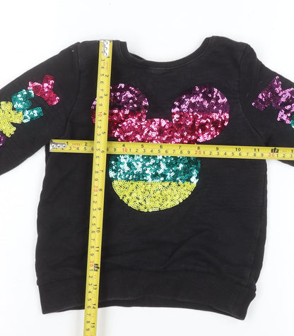 Back view of Disney girls’ black sequin mickey sweatshirt 5-6 years pullover top