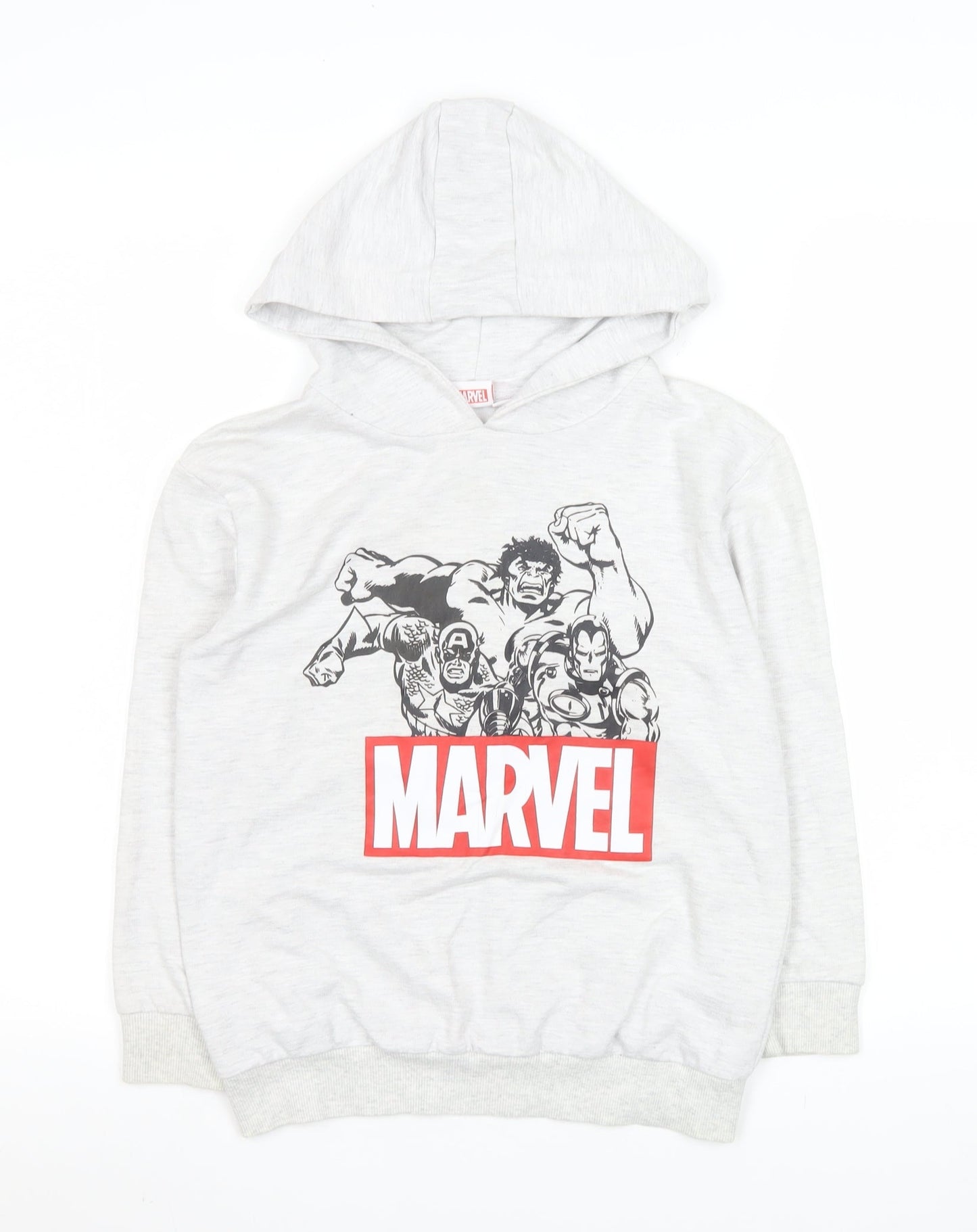 Marvel Boys Grey Hoodie 9-10 Years Pullover Cotton Blend Avengers Print