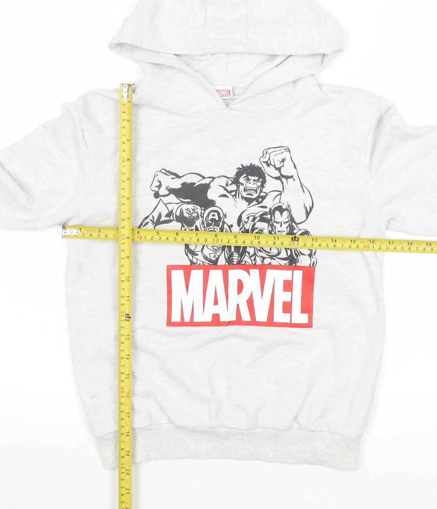Marvel Boys Grey Hoodie 9-10 Years Pullover Cotton Blend Avengers Print