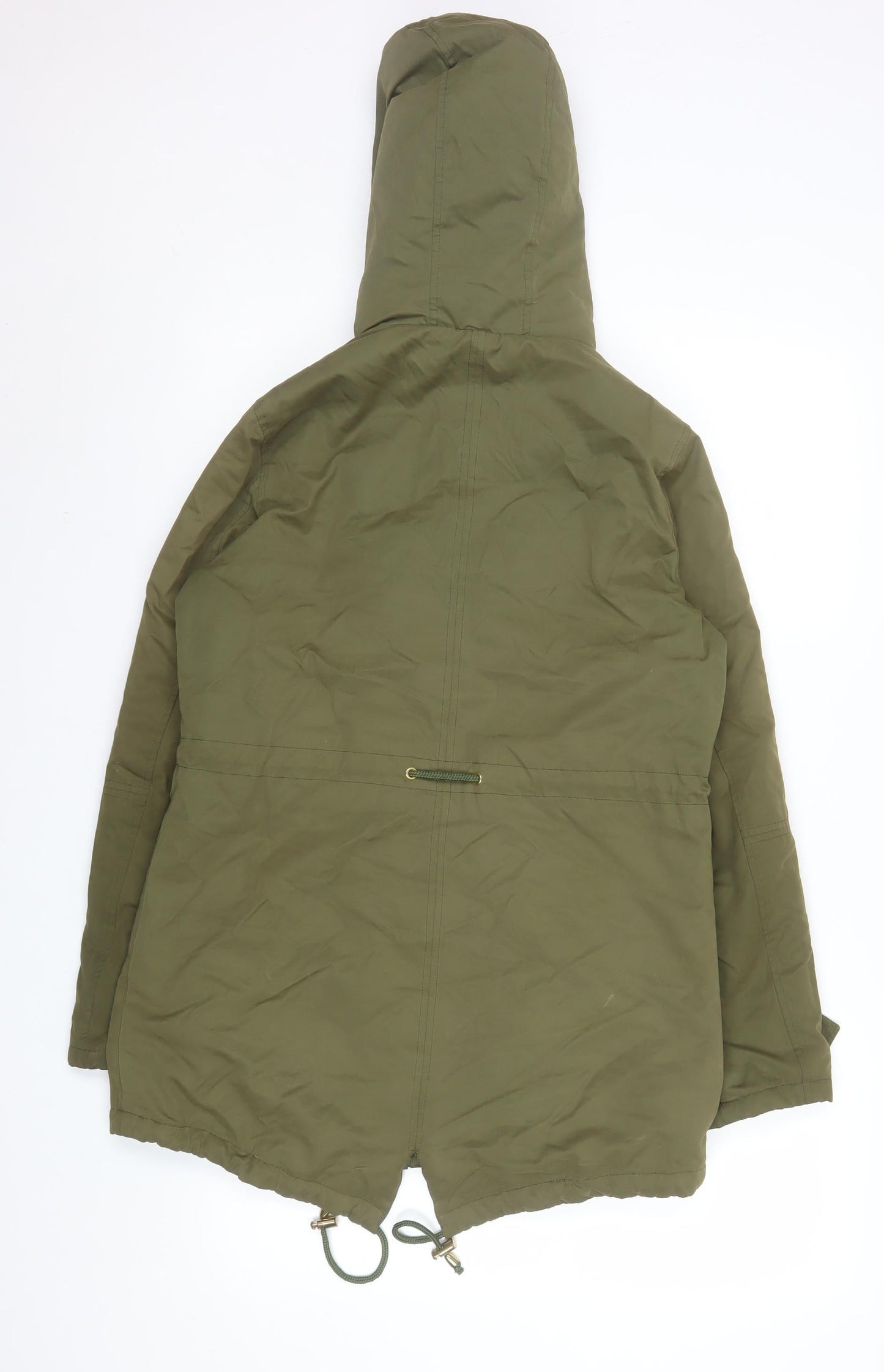 Authentic Women's Green Parka Jacket Size 8 Hooded Mid-Length