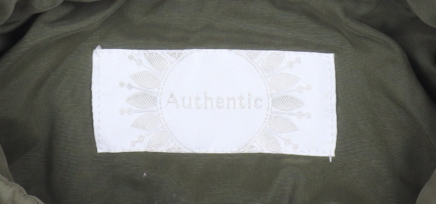 Authentic Women's Green Parka Jacket Size 8 Hooded Mid-Length