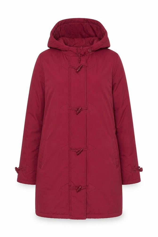 Being Casual Womens Red Hooded Duffle Coat Size 12 Mid-Length