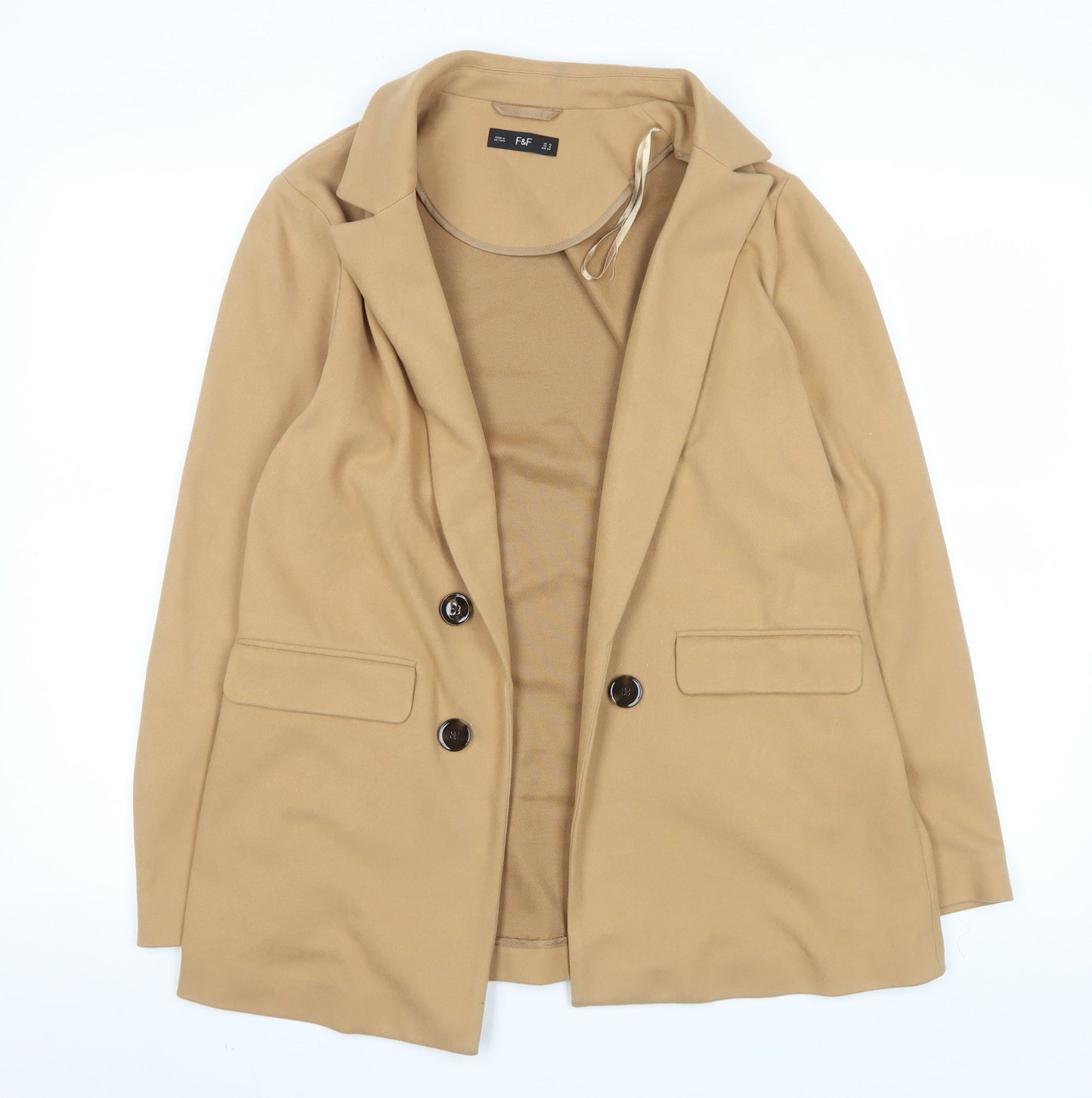 F&F Women’s Beige Blazer Jacket Size 10 Regular Fit Lined Classic Style