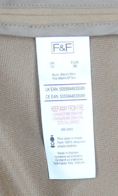 F&F Women’s Beige Blazer Jacket Size 10 Regular Fit Lined Classic Style