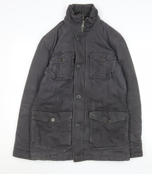 George Men's Black Military Jacket Small Cotton Casual Mid-Length