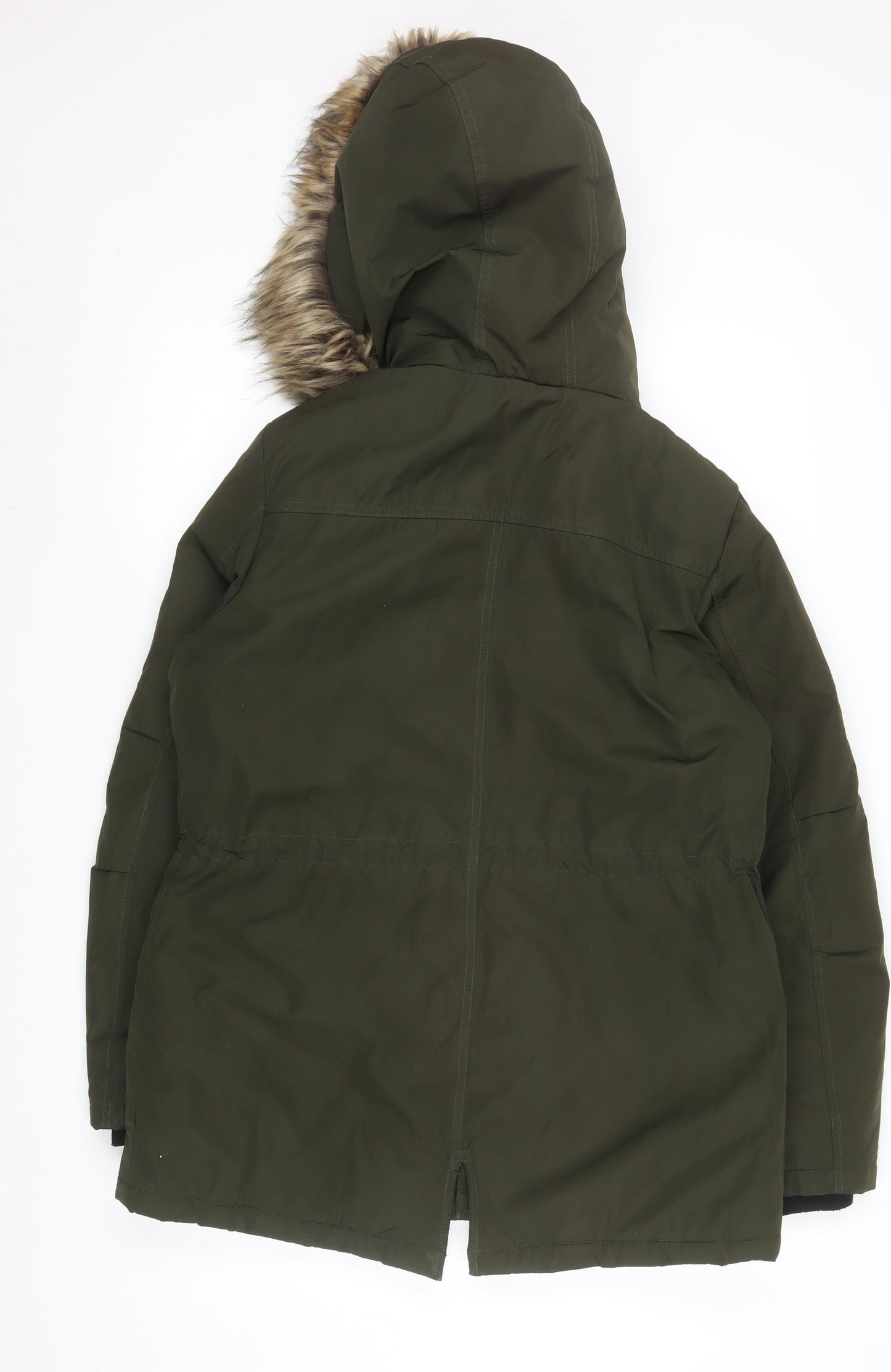 Primark Women's Green Faux Fur Hooded Parka Coat Size S 10/12