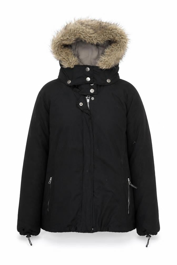 George Womens Black Faux Fur Hooded Parka Jacket Size 16
