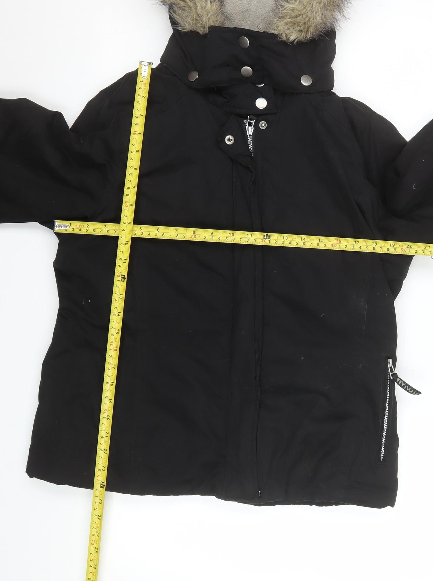 George Womens Black Faux Fur Hooded Parka Jacket Size 16