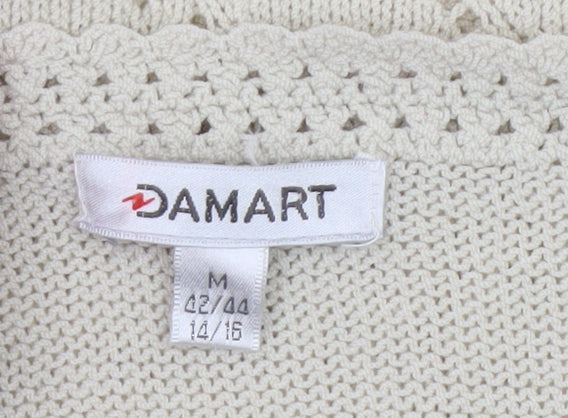 Damart Women’s Beige Short Sleeve V-Neck Embroidered Pullover Jumper Size 14