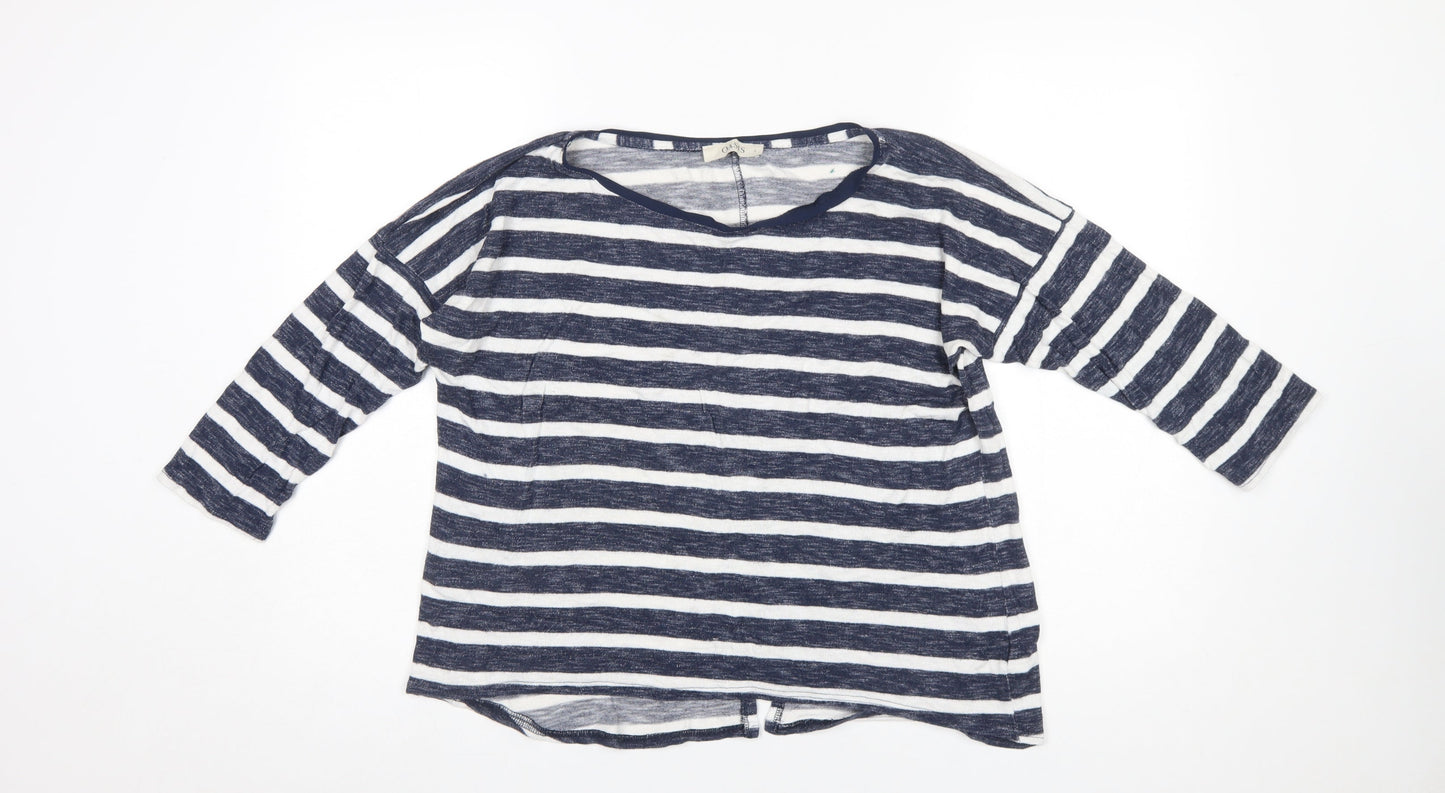 Oasis Women Blue Striped 3/4 Sleeve Jersey Top L