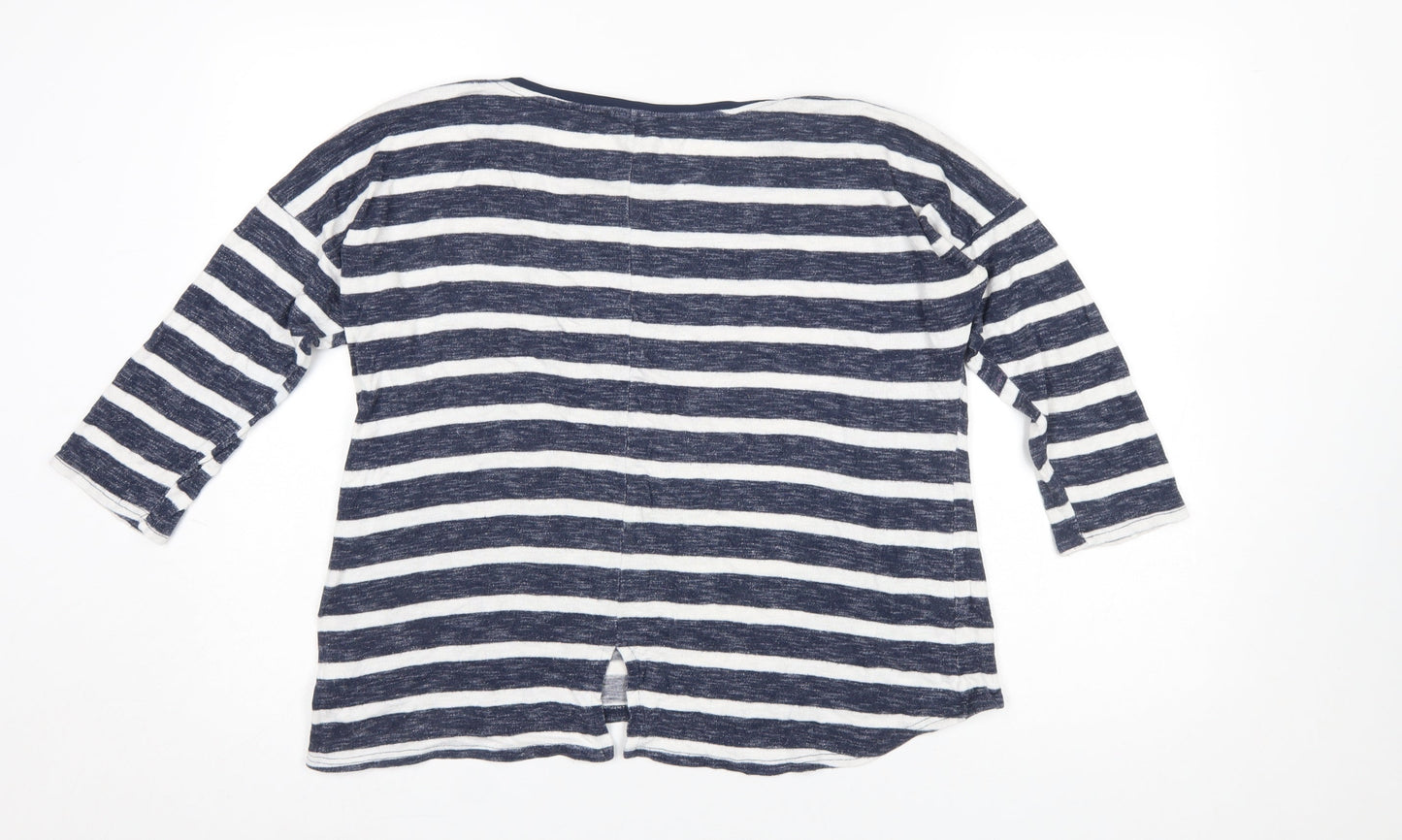 Oasis Women Blue Striped 3/4 Sleeve Jersey Top L