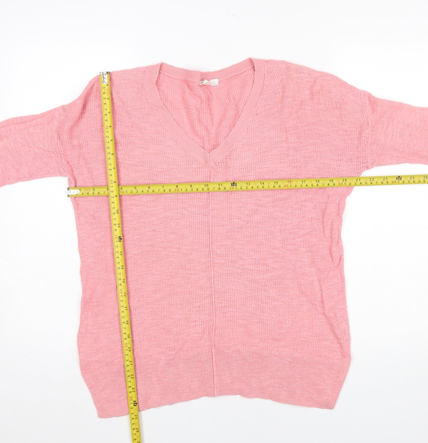 GAP Women's Pink V-Neck Cotton Jumper Size M