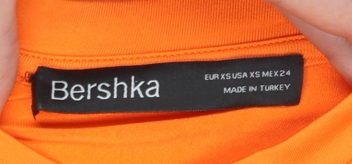 Bershka Women's Orange Cropped Long Sleeve Slim Fit T-Shirt XS