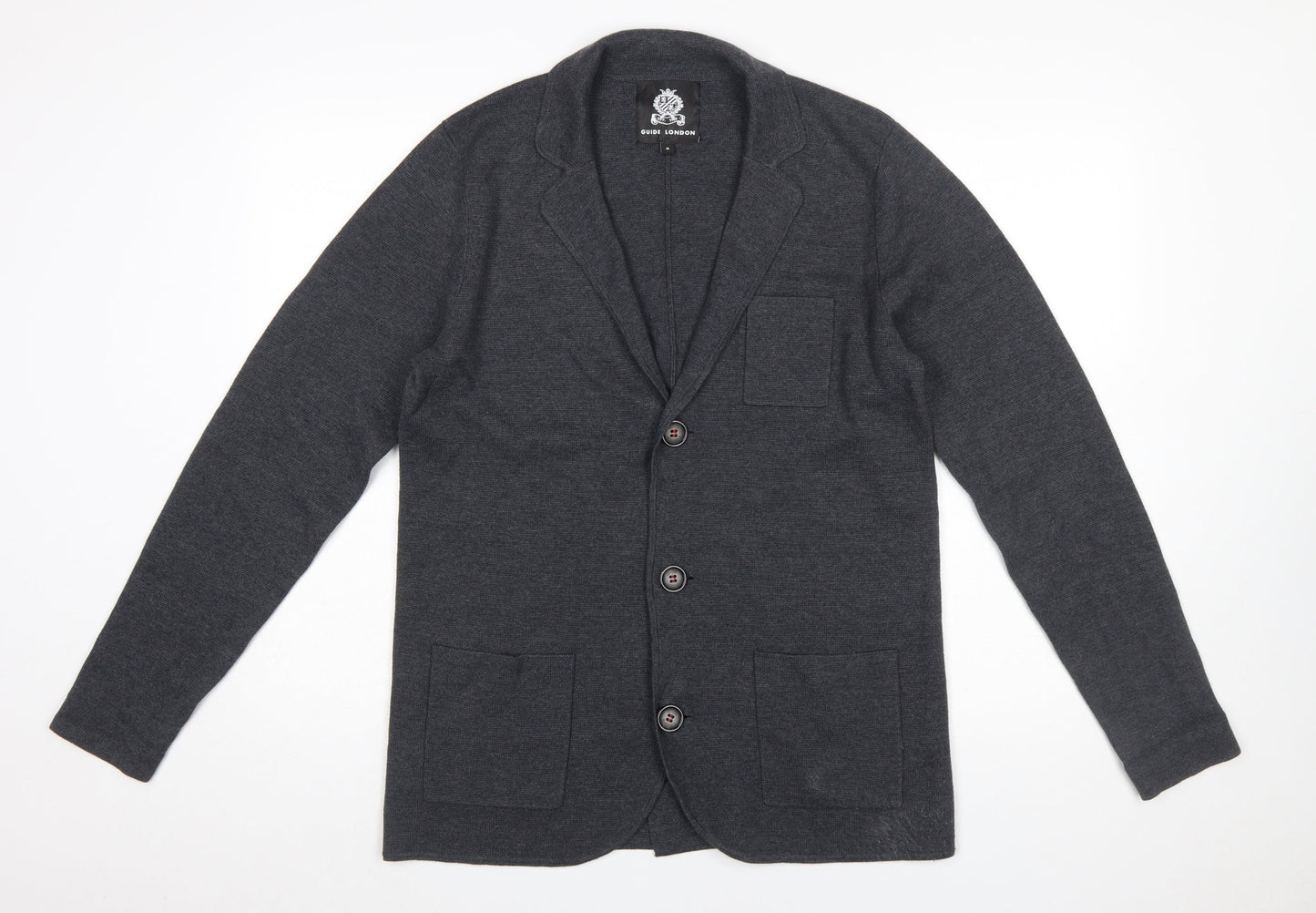 Guide London Men Grey Collared Button Cardigan Jumper M
