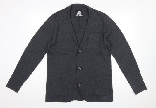 Guide London Men Grey Collared Button Cardigan Jumper M
