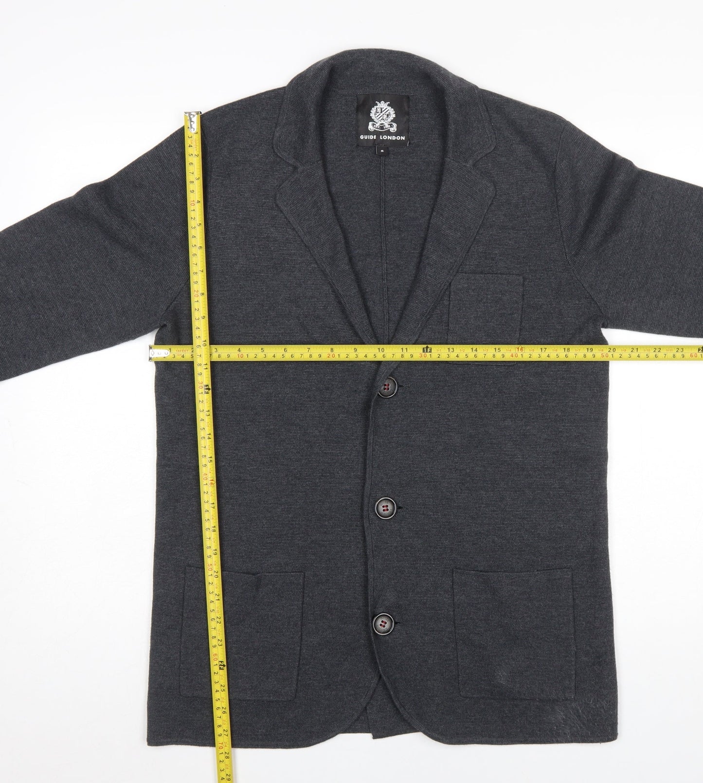 Guide London Men Grey Collared Button Cardigan Jumper M