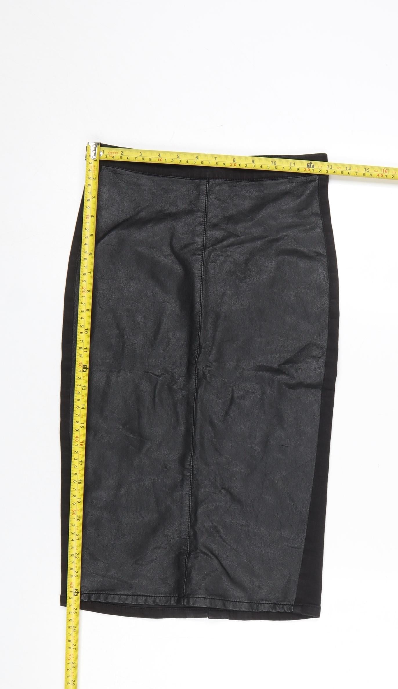 Topshop Women’s Black Faux Leather Pencil Skirt UK 8 Zip Detail