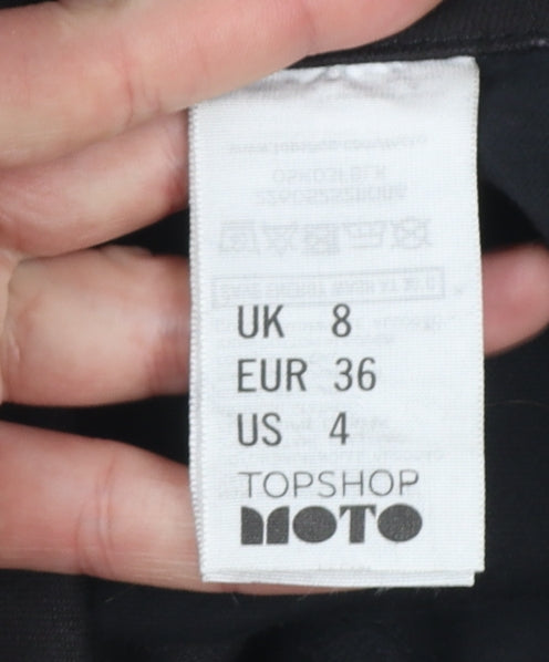 Topshop Women’s Black Faux Leather Pencil Skirt UK 8 Zip Detail