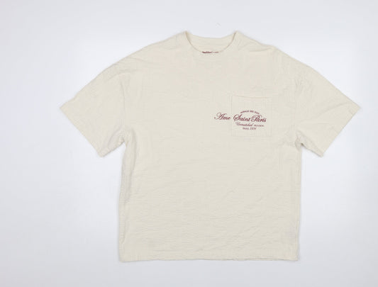 River Island Women Beige Oversized T-Shirt Short Sleeve 100% Cotton
