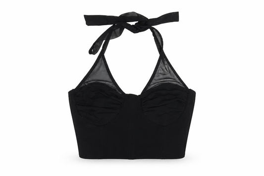 Bershka Women's Black Halter Cropped Tank Top Size M