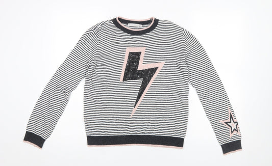 Mintie by Mint Velvet Girls Black Striped Lightning Jumper 11-12 Years